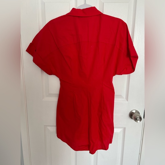 NWT ZARA SHORT POPLIN JUMPSUIT RED - Picture 7 of 8